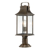 Photograph: Quintiesse Grant 1 Light Large Painted Burnished Bronze Pedestal Lantern Complete WIth Clear Seeded Glass - IP44 - QN-GRANT3-L-BU