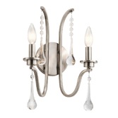 Photograph: Quintiesse Karlee 2 Light Wall Light In Pewter Complete With Crystal Drops - QN-KARLEE2