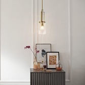 Photograph: Quintiesse Kimrose 1 Light Mini-Pendant In Brushed Natural Brass Complete With Gently Ribbed Clear Glass Shades - QN-KIMROSE-MP-BNB