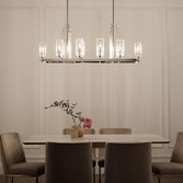 Photograph: Quintiesse Kimrose 10 Light Linear Chandelier In Polished Nickel Complete With Gently Ribbed Clear Glass Shades - QN-KIMROSE10-PN