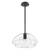 Photograph: Quintiesse Lotus 1 Light Pendant / Semi-flush In Black With Clear Glasses - QN-LOTUS-P-BLK