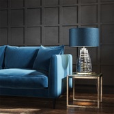 Photograph: Quintiesse Milne Clear Glass Dual Lit Table Lamp Complete With Teal Shade - QN-MILNE-TL-TEAL