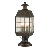 Photograph: Quintiesse Nantucket 3 Light Solid Brass Large Pedestal Lantern Complete With Clear Seeded Glass - IP44 - QN-NANTUCKET3-L-AS