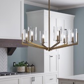 Photograph: Quintiesse Nye 6 Light Chandelier in Brushed Natural Brass Complete With Clear Glasses - QN-NYE6-BNB