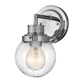 Photograph: Quintiesse Poppy 1 Light Polished Chrome Bathroom Wall Light Complete With Clear Round Seeded Glass - IP44 - QN-POPPY1-PC-BATH