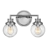 Photograph: Quintiesse Poppy 2 Light Polished Chrome Bathroom Wall Light Complete Wth Clear Round Seeded Glasses - IP44 - QN-POPPY2-PC-BATH