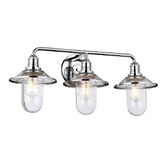 Photograph: Quintiesse Rigby 3 Light Industrial Bathroom Wall Light In Polished Chrome Complete With Seeded Clear Glass - IP44 - QN-RIGBY3-BATH-PC