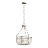 Photograph: Quintiesse Roux 3 Light Pendant/Semi-Flush In Brushed Nickel Complete With Clear Ribbed Glass - QN-ROUX3-BN