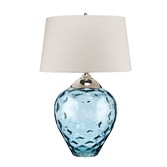 Photograph: Quintiesse Samara Large Light Blue Glass Dual Lit Table Lamp Complete WIth Scallop Faux Taupe Silk Shade - QN-SAMARA-TL-LRG-BLU