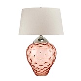 Photograph: Quintiesse Samara Large Light Salmon Glass Dual Lit Table Lamp Complete WIth Scallop Faux Taupe Silk Shade - QN-SAMARA-TL-LRG-SLM