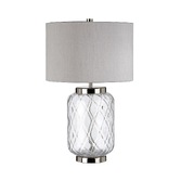 Photograph: Quintiesse Sola Clear Glass Table Lamp Complete With Titanium Shade - QN-SOLA-TL-S