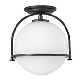 Photograph: Quintiesse Somerset 1 Light Flush Mount In Black Complete With Opal Glass - QN-SOMERSET-F-O-BK