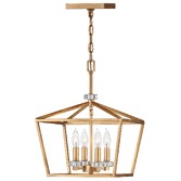 Photograph: Quintiesse Stinson 4 Light Medium Pendant/ Semi-Flush In Distressed Brass - QN-STINSON-4P-M-DBR