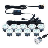 Photograph: Round Pro CCT 45MM IP67 10 Light Led Decking Kit - 6500K/Blue