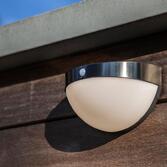 Photograph: Solar Powered Half Moon Led Exterior Wall Light In Stainless Steel With Pir Motion Sensor - 4000K, IP44