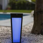 Photograph: Solar Powered Pedestal Lamp In Black With Pir Motion Sensor & Spike - 2700K-6500K + RGB, IP44