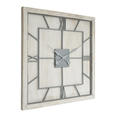 Photograph: Square Light Grey Roman Numeral Clock With White Wooden Base 90cm