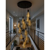 Photograph: Stylish Lighting 12 Light Cluster Pendant Matt Black With Amber Spiral Filament Glass Bulbs