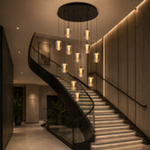 Photograph: Stylish Lighting Equator Extra Large Black And Smoked Led 12 Light Stairway Cluster Pendant Light