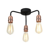 Photograph: Stylish Lighting Matt Black And Copper 3 Light Flush Ceiling Light