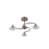 Photograph: Stylish Lighting Oregon Antique Brass Semi-Flush 3 Light Ceiling Light Complete With Clear Glasses