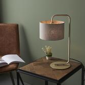 Photograph: Thorlight Aris Satin Champagne Finish Table Lamp Complete With Slate Grey Fabric Shade