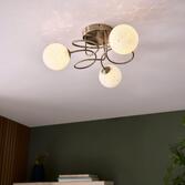 Photograph: Thorlight Boden 3 Light Flush Ceiling Light Antique Brass With White Confetti Glass Shades