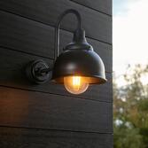 Photograph: Thorlight Gore Matt Black Swan Neck Exterior Wall Light With Clear Glass