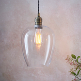 Photograph: Thorlight Graydon Antique Brass Slim Single Pendant Light Complete With Clear Glass