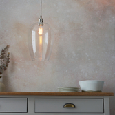 Photograph: Thorlight Graydon Large Polished Nickel Single Pendant Light Complete With Clear Glass