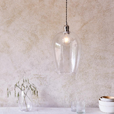 Photograph: Thorlight Graydon Polished Nickel Single Pendant Light Complete With Clear Hammered Textured Glass
