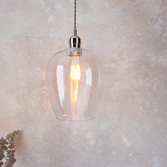 Photograph: Thorlight Graydon Polished Nickel Slim Single Pendant Light Complete With Clear Glass