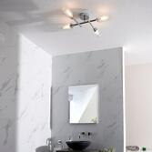 Photograph: Thorlight Huson 4 Light Flush Bathroom Ceiling Light Polished Chrome With Clear Ribbed Glass Shades & Frosted Inner Glass Diffusers - IP44