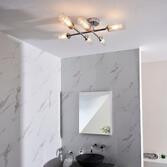 Photograph: Thorlight Huson 6 Light Flush Bathroom Ceiling Light Polished Chrome With Clear Ribbed Glass Shades & Frosted Inner Glass Diffusers - IP44