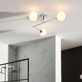 Photograph: Thorlight Java 3 Light Flush Bathroom Ceiling Light In Polished Chrome With Opal Glass Globes - IP44