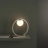 Photograph: Thorlight Journi Brushed Silver Finish Table Lamp Complete With Glossy Opal Glass Globe