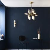 Photograph: Thorlight Kinley Satin Brass 12 Light Pendant Complete With Clear & Frosted Ribbed Glass Shades