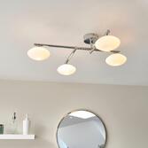 Photograph: Thorlight Lux 4 Light Flush Bathroom Ceiling Light In Polished Chrome With Opal Glass Shades - IP44