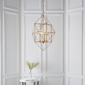 Photograph: Thorlight Mercedes Antique Gold And Silver Leaf Angular Framed Multi-Pendant Light