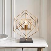 Photograph: Thorlight Mercedes Medium Antique Gold Leaf Angular Framed Table Lamp Complete With Black Marble Base