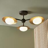 Photograph: Thorlight Noelle Dark Bronze & Gold Finish 3 Light Semi Flush Ceiling Light Complete With Opal Glasses