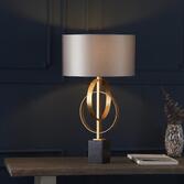 Photograph: Thorlight Noor Antique Gold Leaf & Black Marble Table Lamp Complete With Satin Mink Fabric Shade