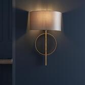 Photograph: Thorlight Noor Antique Gold Leaf Single Wall Light Complete With Satin Mink Fabric Shade