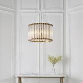 Photograph: Thorlight Ofir Matt Gold Finsih 6 Light Pendant Complete With Clear Twisted Glass Rods