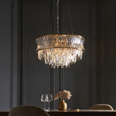 Photograph: Thorlight Paityn 9 Light Curved Crystal Chandelier Brass