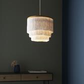 Photograph: Thorlight Rey Matt Gold Finish Pendant Light Complete With White Soft Tassels