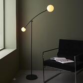 Photograph: Thorlight Selah Textured Black Finish 2 Light Floor Lamp Complete With Glossy Opal Glass Globes