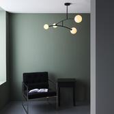 Photograph: Thorlight Selah Textured Black Finish 4 Light Semi Flush Ceiling Light Complete With Glossy Opal Glass Globes