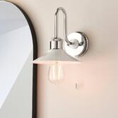 Photograph: Thorlight Silas Polished Chrome Single Bathroom Wall Light With White Shade - IP44