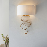 Photograph: Thorlight Talon Wall Light Gold Leaf Decorative Metalwork With Ivory Cotton Shade